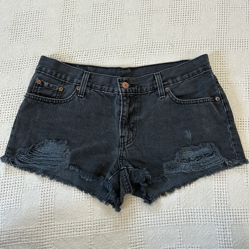 Levi's Low Rise Black Distressed Jean Shorts